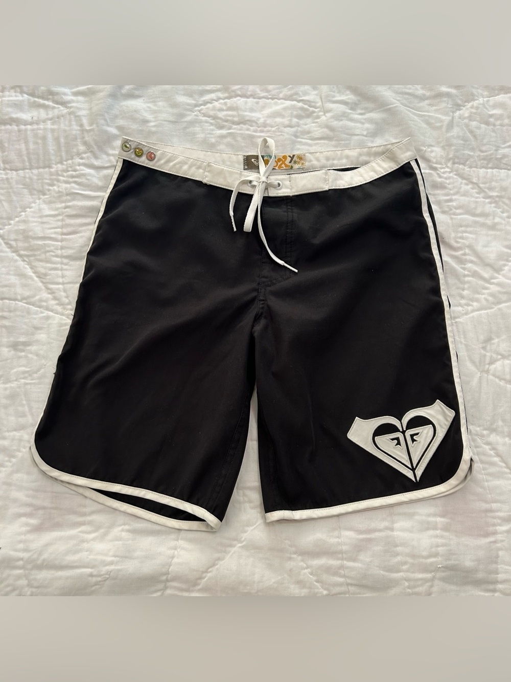 VTG Roxy Board Shorts Womens 3 (Actual 30X9) Black  Y2K Large Logo Beach Surf